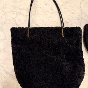 Black Faux Fur Tote Bag with Matching Pouch
